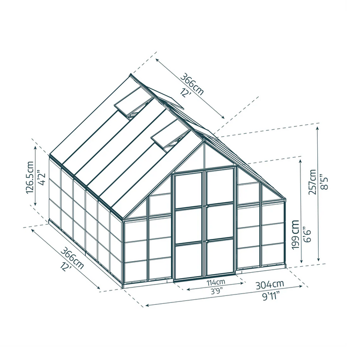 10×12 Balance greenhouse dimensions and layout diagram