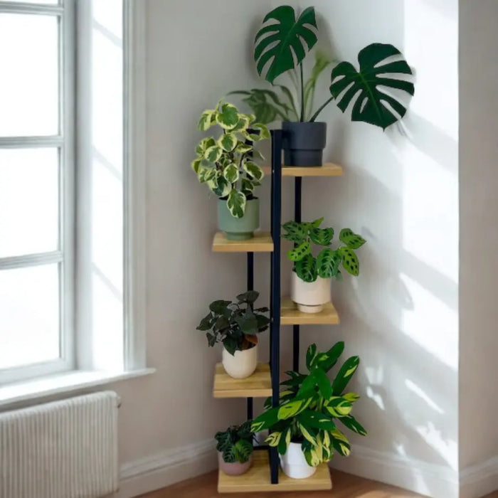 Multi-Tier Plant Stand with Oak Shelves