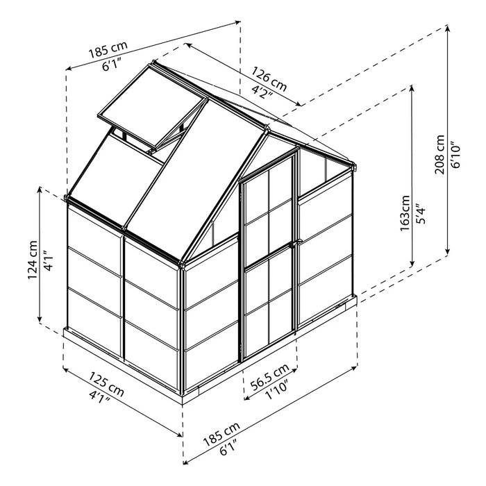 6x4 Hybrid Greenhouse Dimensions Diagram