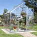Front view of 6x6 Harmony greenhouse with hinged door and clear panels