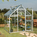 6x6 polycarbonate greenhouse showing roof vent and aluminium frame