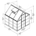 6x6 hybrid greenhouse technical drawing showing overall dimensions and roof vent placement