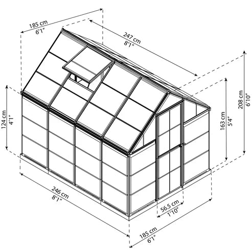 Maze 6' x 8' Harmony Greenhouse (1.9m x 2.5m) dimensions