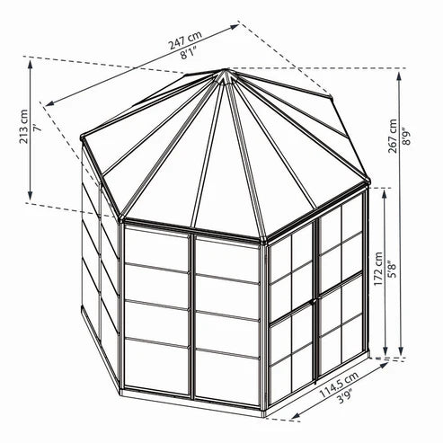 8 ft Oasis Hex Greenhouse Dimensions Diagram