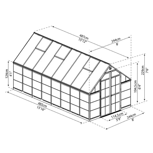 8 x 16 Balance Greenhouse Dimensions Diagram