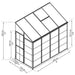 technical diagram showing dimensions of the 8 x 4 ft lean-to greenhouse and roof vent layout