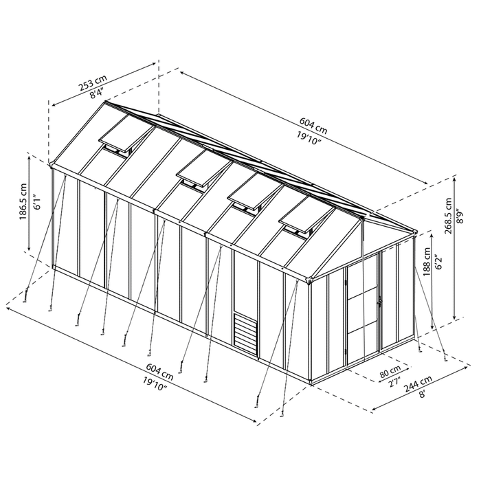 8x20 Glory greenhouse dimensions diagram showing measurements