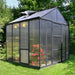 8x8 Glory walk-in greenhouse installed on lawn with grey aluminium frame