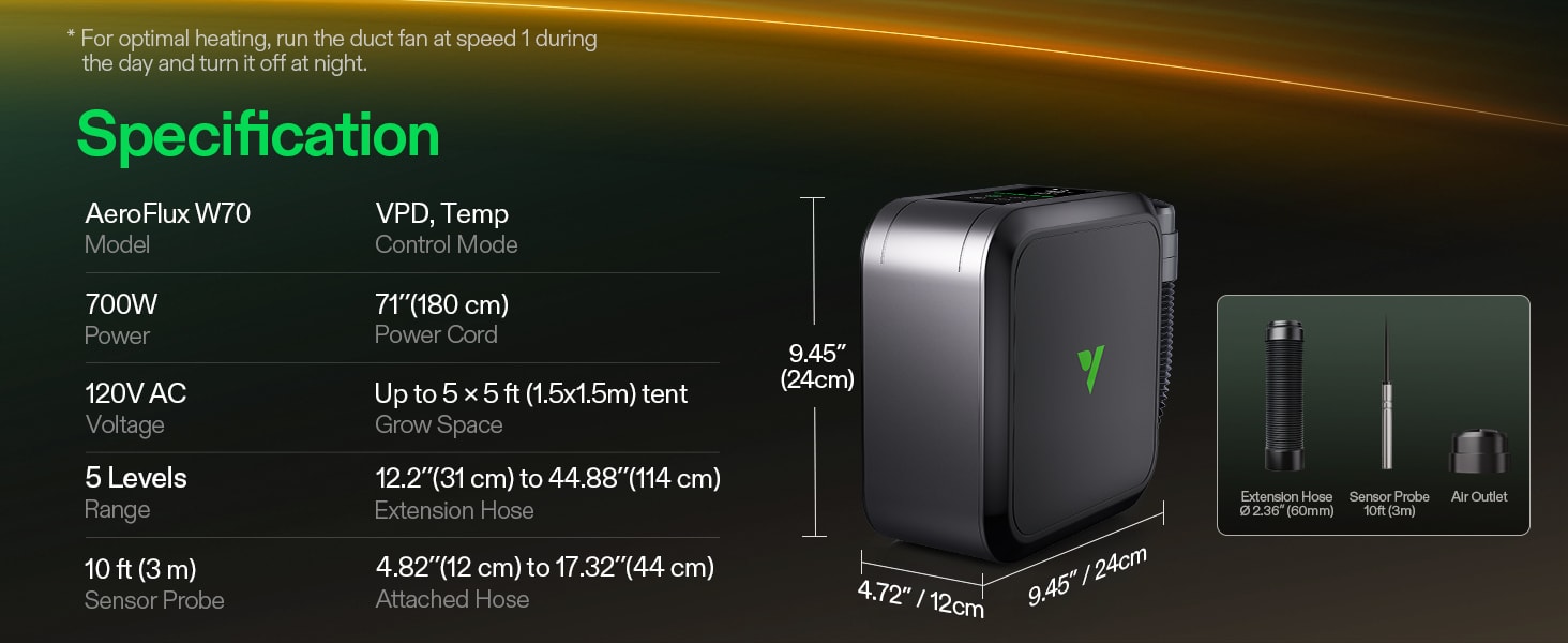 AeroFlux Smart Grow Tent Heater 700W