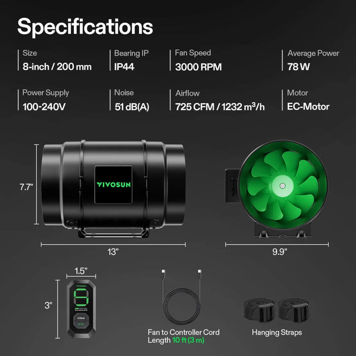 AeroZesh G8 8" Grow Tent Inline Duct Fan
