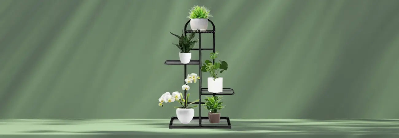 Arched 4 Tier Black Metal Plant Stand for 5 Planters