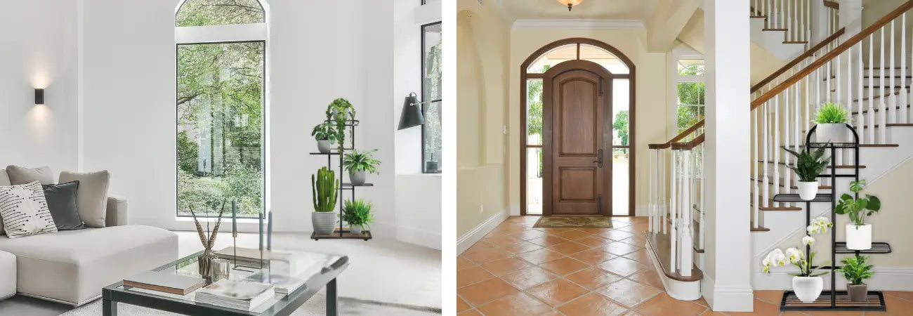 Arched 4 Tier Black Metal Plant Stand for 5 Planters