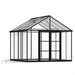 Aria 10 x 10 ft greenhouse with black powder-coated aluminium frame and clear wall panels