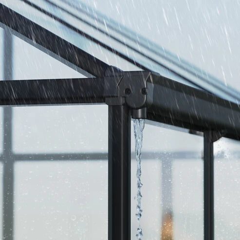 10mm multi-wall polycarbonate roof panels and gutter on Aria greenhouse