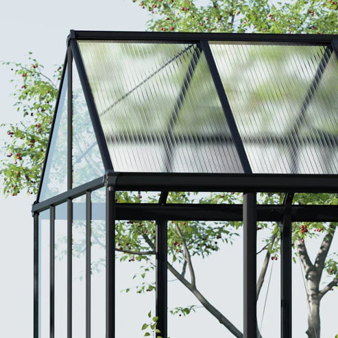 Reinforced aluminium roof structure of Aria greenhouse with clear panels