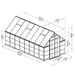 Dimension diagram showing width, depth, and height of the Balance 8 x 16 greenhouse