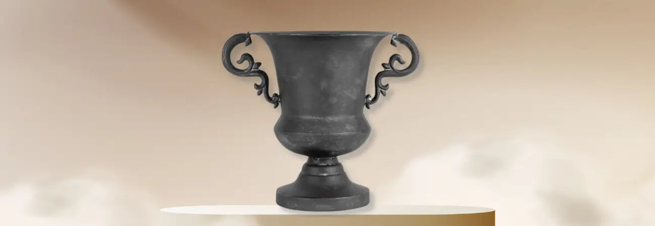 Baroque Brushed-Black Urn with Handles