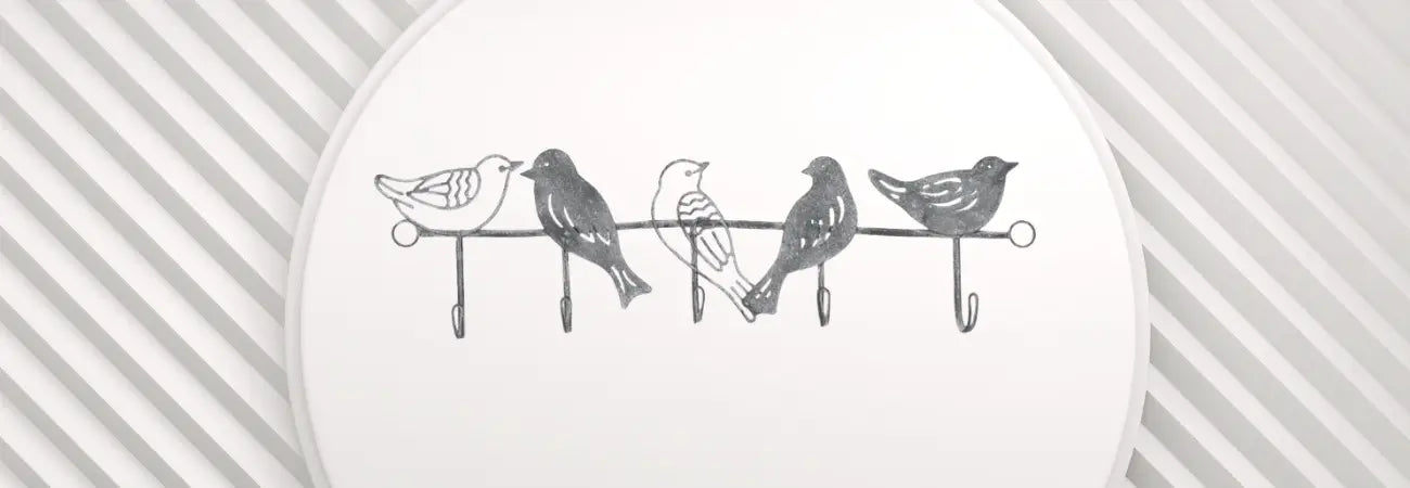 Bird Family 5-Hook Wire Wallhanging