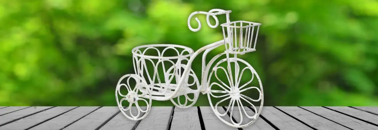 Distressed White Small Bicycle Planter