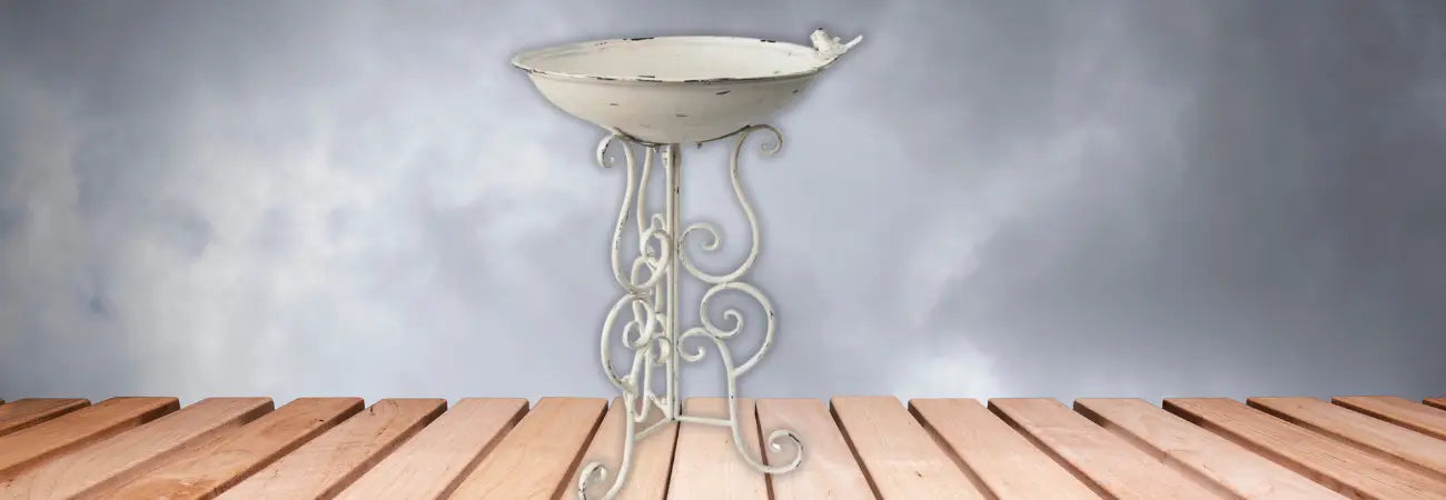 Large Ornate Birdbath with 3 Birds