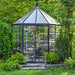 Alt Text:
hexagonal Oasis greenhouse positioned in landscaped garden area