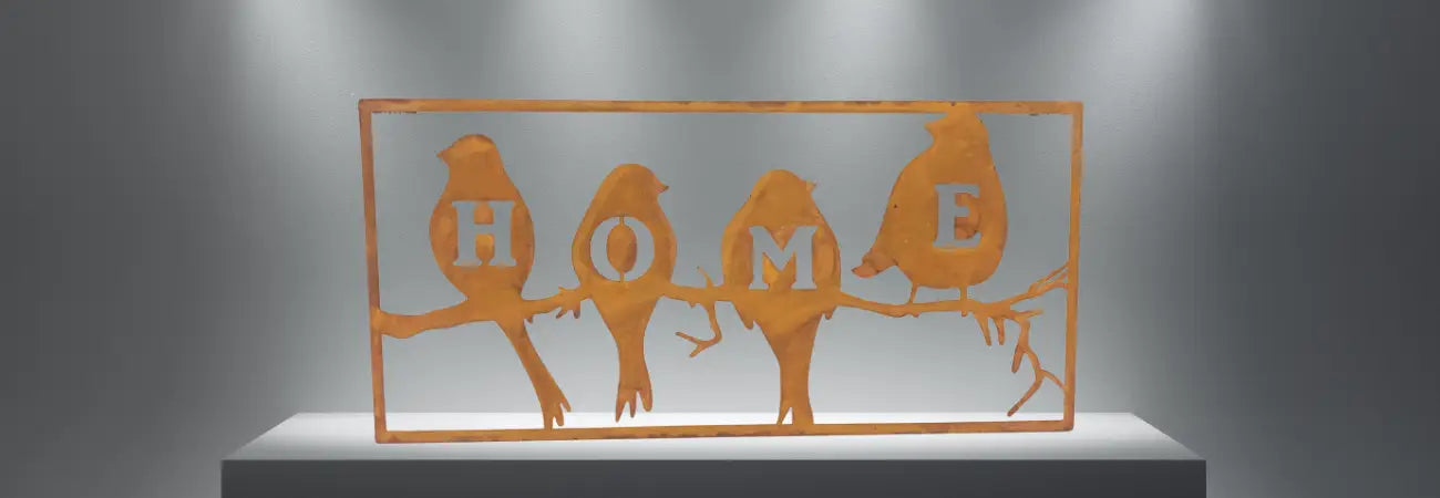 Rust Lasercut Home Birds Wallart 60x.07x29cm