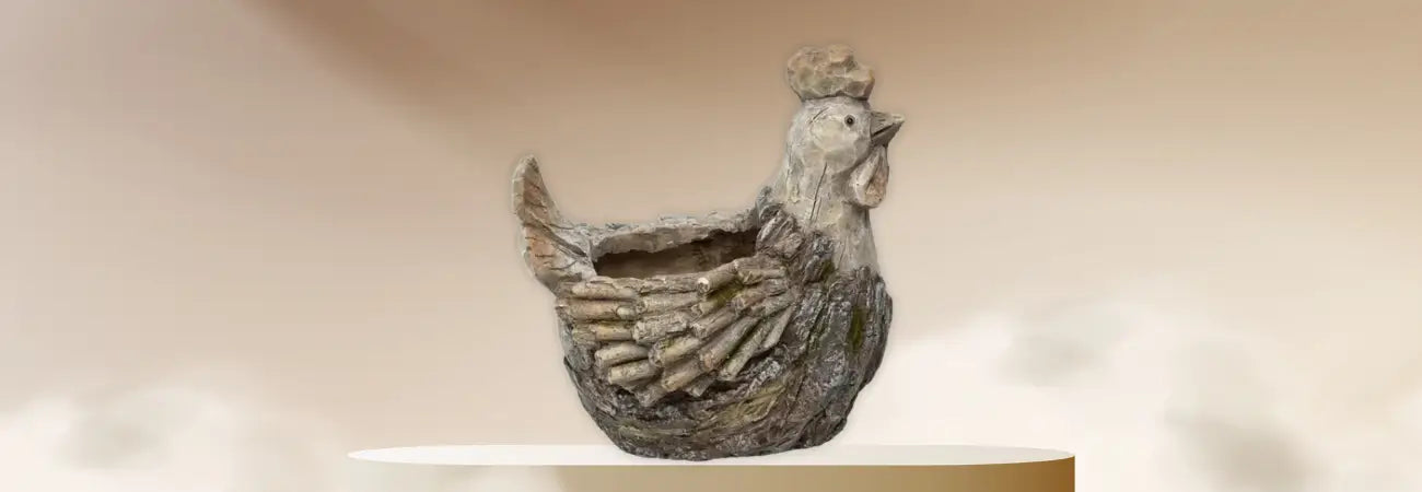 Rustic Rooster Planter w/Hole & Plug 30x25x32cm