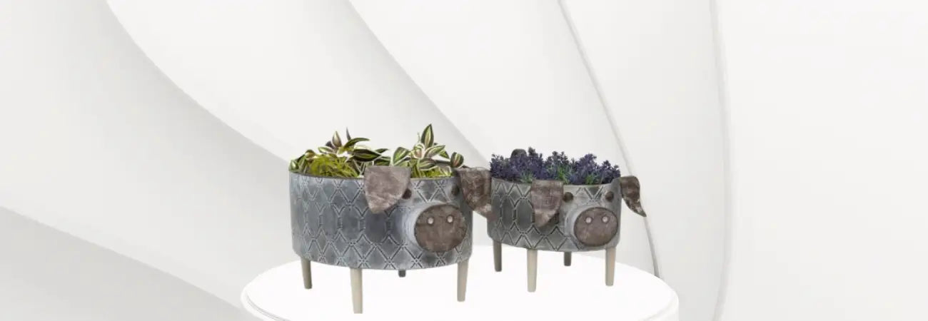 Set/2 Nested Pig Planters 46x28x25/39x22x22.5cm