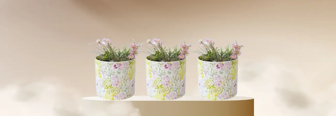 Set/3 Countryside Flowers Planters w/Hole & Plug 13x12cm