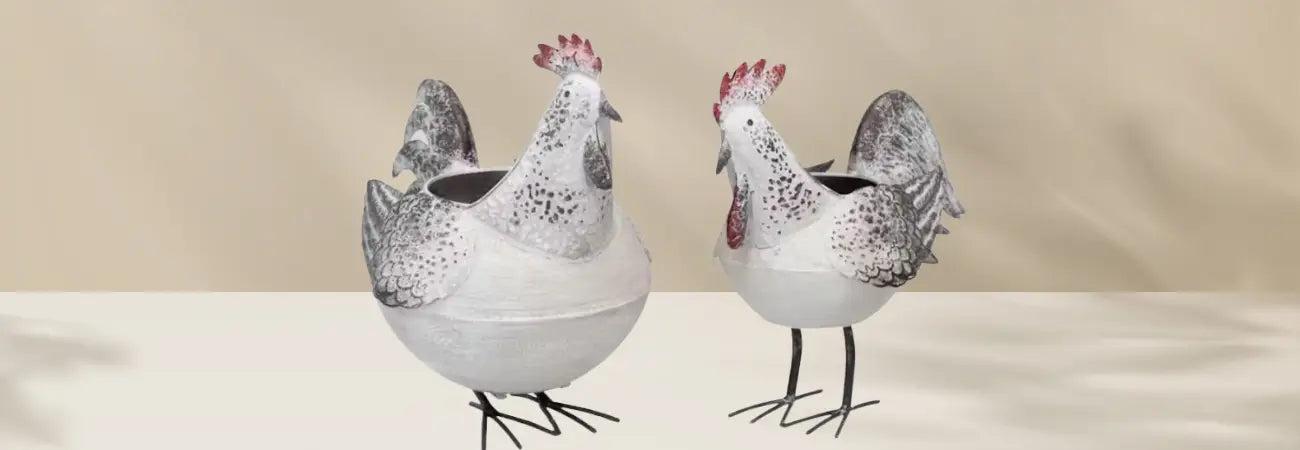 Set of 2 Asst Mr & Mrs Chook Planters