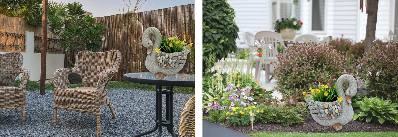 Stony Swan Planter with drain hole & plug