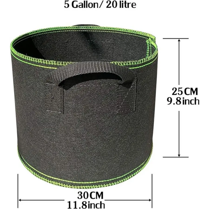 5 pieces - Plant growing bag - Grow bag - 5 Gallon - Grow pot - Plant bag - Sustainable - Reusable - Plant basket - Flowers - 25x30 CM - Black - non-woven fabric