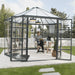 Wide double-door entry of 12 ft Oasis hex greenhouse showing spacious walk-in interior for gardening