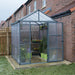 Glory 6x8 greenhouse with wide hinged door open showing easy access and interior space