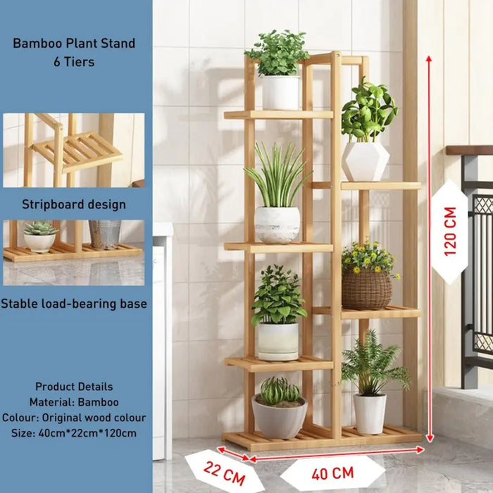 NOVEDEN Bamboo Plant Stand Rack 6 tier 7 Potted (120CM) NE-PS-102-JS - Home & Garden > Garden Furniture