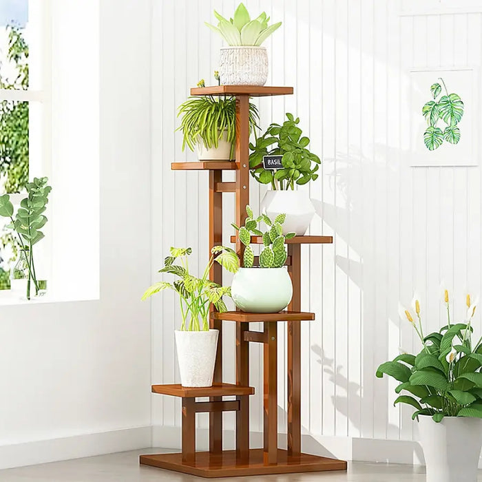 5 Tier Dark Brown Vertical Bamboo Plant Stand - Furniture > Office