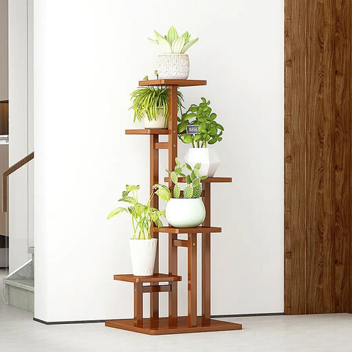 5 Tier Dark Brown Vertical Bamboo Plant Stand - Furniture > Office