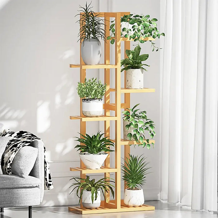 6 Tier Natural Brown Vertical Bamboo Plant Stand - Furniture > Office