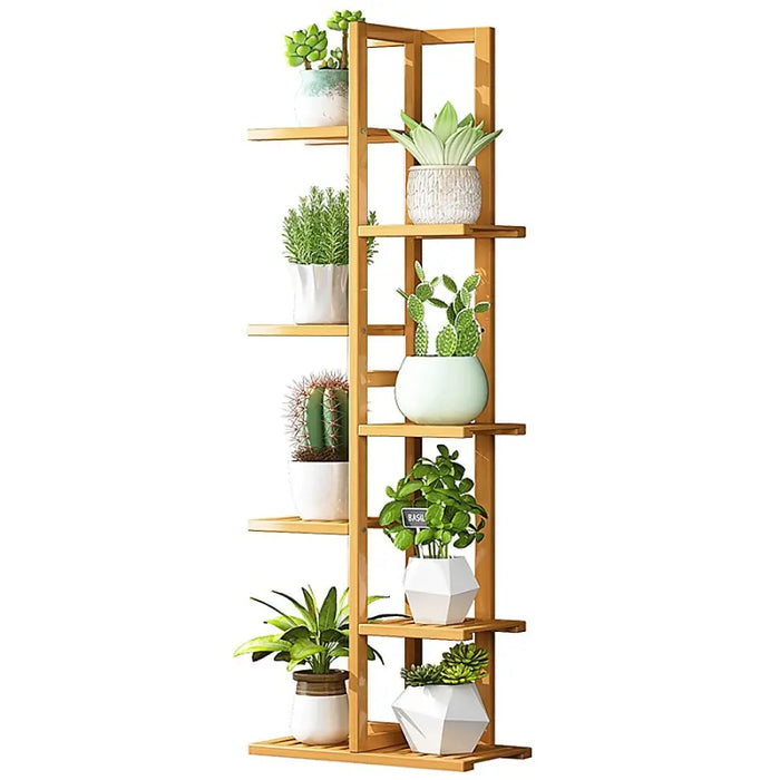 6 Tier Natural Brown Vertical Bamboo Plant Stand - Furniture > Office