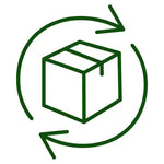 A green outline of a cardboard box surrounded by circular arrows.