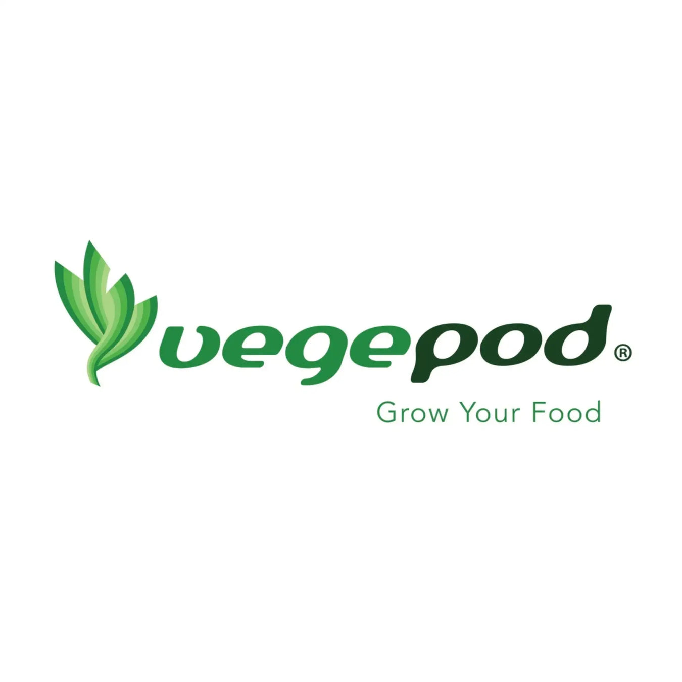 Green ’vegepod’ logo featuring stylized leaf design and tagline ’grow your food.’