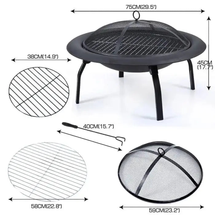 30" Portable Outdoor Fire Pit and BBQ
