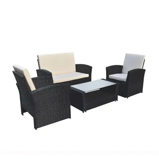 Outdoor 4 Piece Sofa Set - Black and Grey