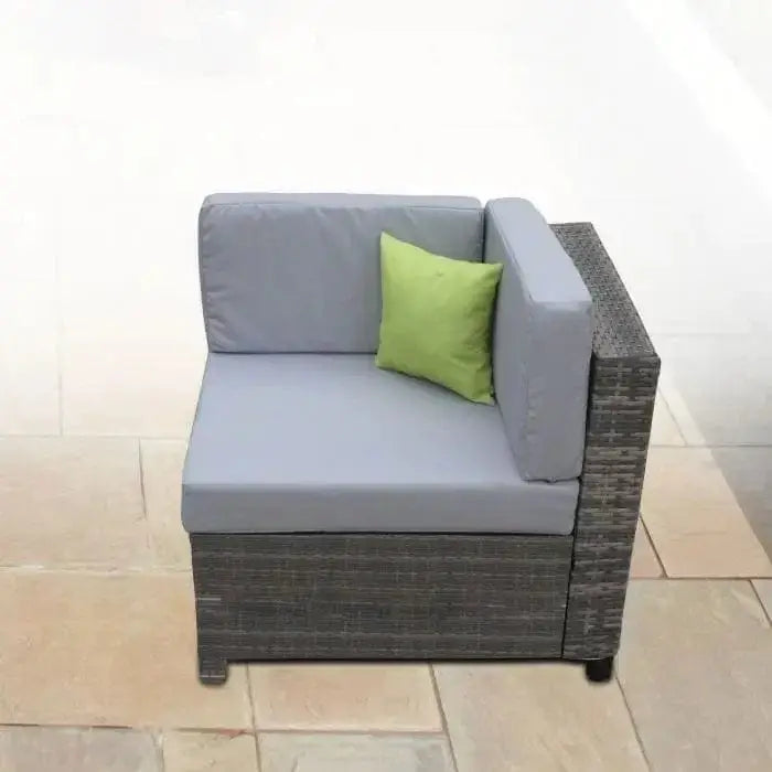 Outdoor 7 Piece Rattan Sofa Set - Black Coating & Grey Seats (7 Boxes)