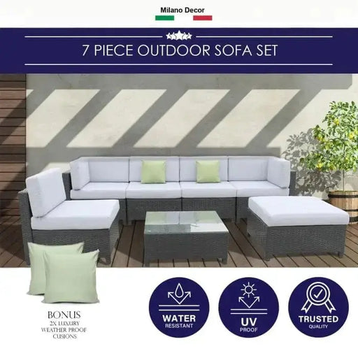 Outdoor 7 Piece Sofa Set - Black Coating & Grey Seats (7 Boxes)