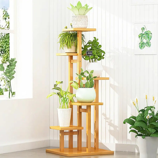 5 Tier Natural Brown Vertical Bamboo Plant Stand - Furniture > Office