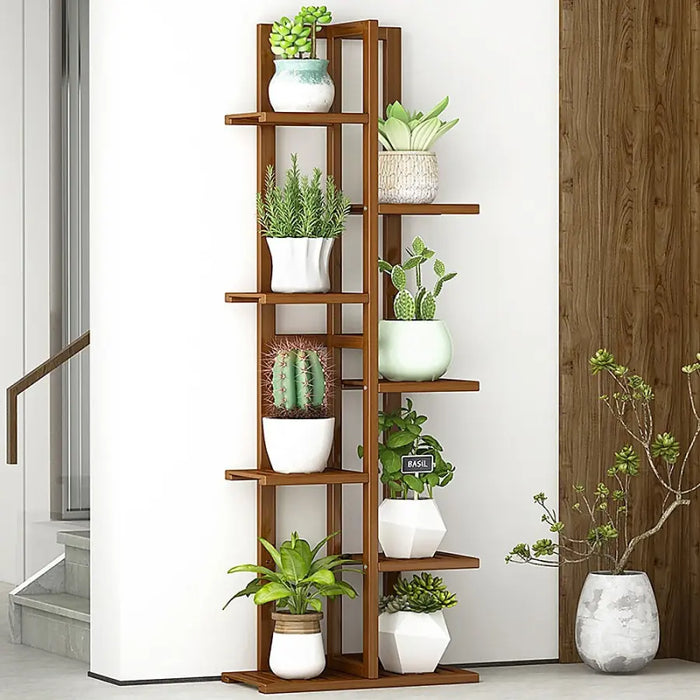 6 Tier Dark Brown Vertical Bamboo Plant Stand - Furniture