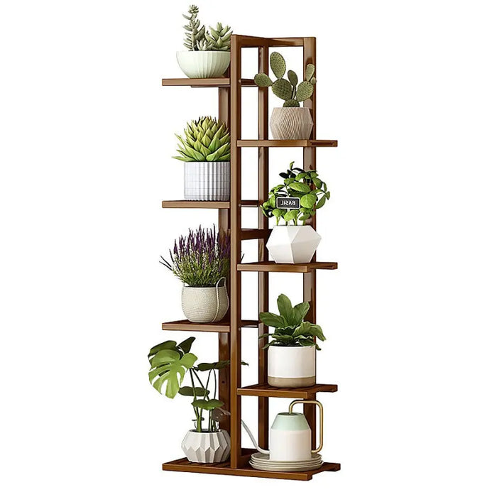 6 Tier Dark Brown Vertical Bamboo Plant Stand - Furniture