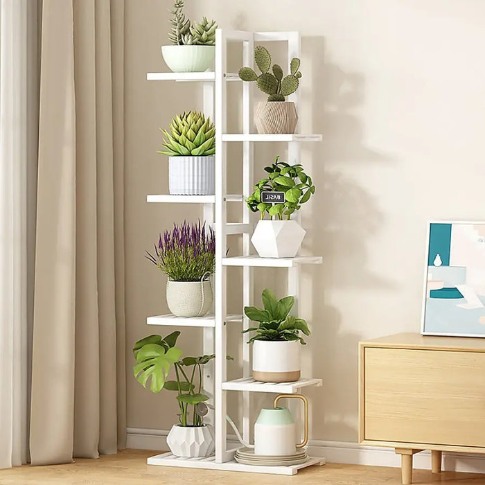 6 Tier White Vertical Bamboo Plant Stand - Furniture > Office