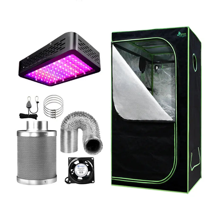 grow tent with led lights Greenfingers Grow Tent 1000W LED Grow Light 80X80X160cm Mylar 4 Ventilation Home — Green My Space